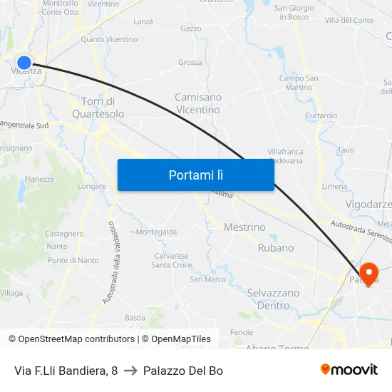 Via F.Lli Bandiera, 8 to Palazzo Del Bo map