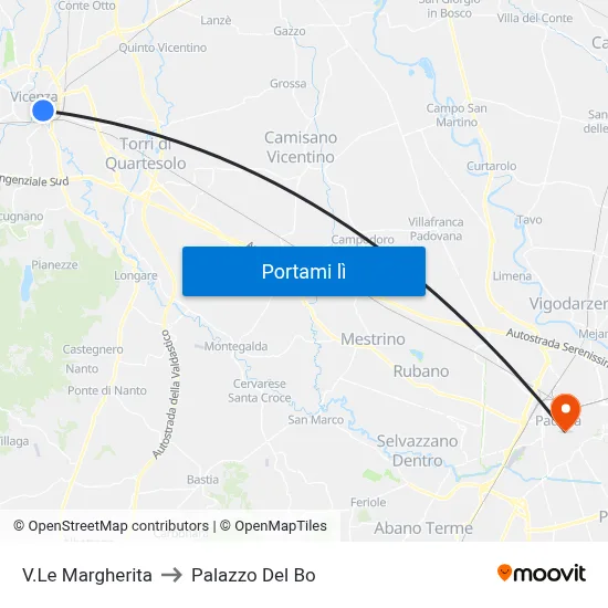 V.Le Margherita to Palazzo Del Bo map
