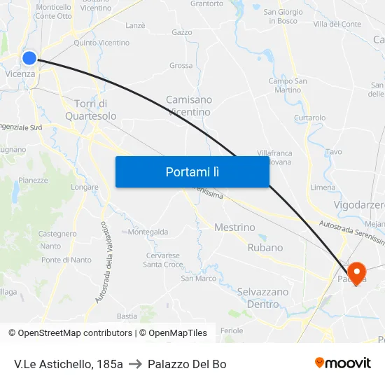 V.Le Astichello, 185a to Palazzo Del Bo map