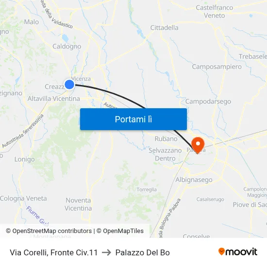 Via Corelli, Fronte Civ.11 to Palazzo Del Bo map