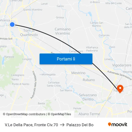 V.Le Della Pace, Fronte Civ.70 to Palazzo Del Bo map