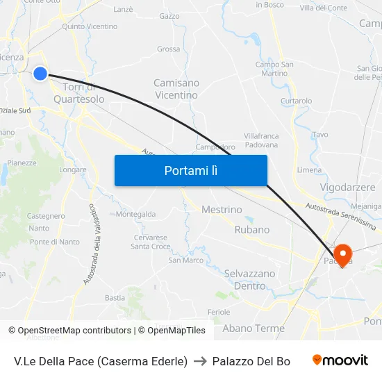 V.Le Della Pace (Caserma Ederle) to Palazzo Del Bo map
