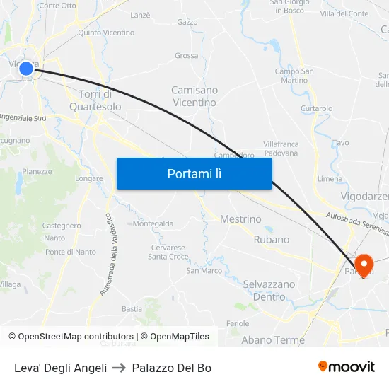 Leva' Degli Angeli to Palazzo Del Bo map