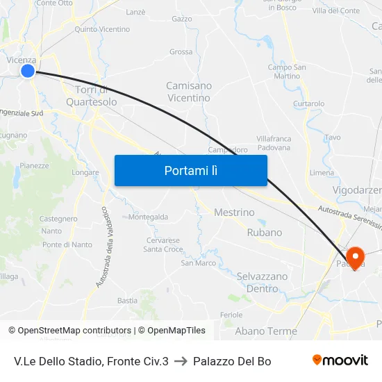 V.Le Dello Stadio, Fronte Civ.3 to Palazzo Del Bo map