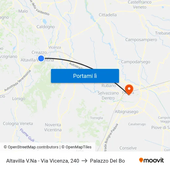 Altavilla V.Na - Via Vicenza, 240 to Palazzo Del Bo map