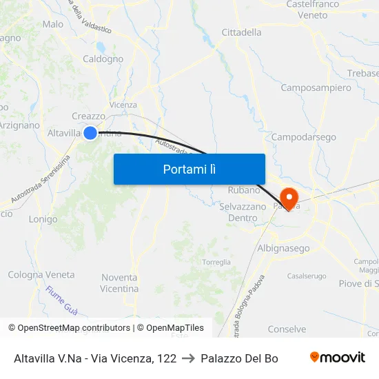 Altavilla V.Na - Via Vicenza, 122 to Palazzo Del Bo map