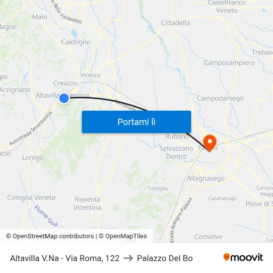 Altavilla V.Na - Via Roma, 122 to Palazzo Del Bo map