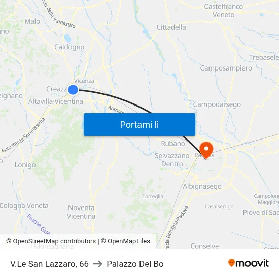 V.Le San Lazzaro, 66 to Palazzo Del Bo map