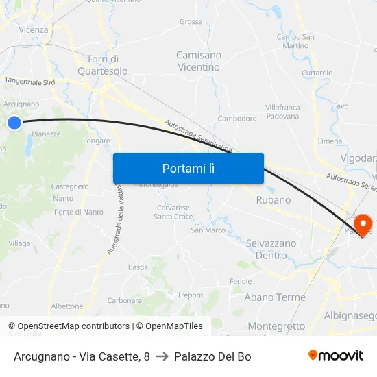 Arcugnano - Via Casette, 8 to Palazzo Del Bo map