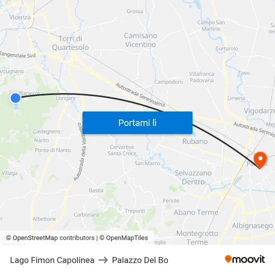 Lago Fimon Capolinea to Palazzo Del Bo map