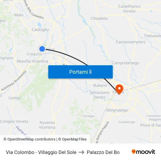 Via Colombo - Villaggio Del Sole to Palazzo Del Bo map