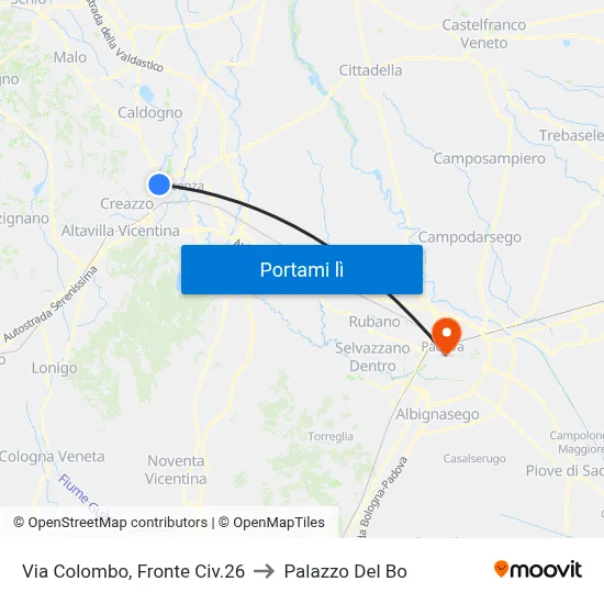 Via Colombo, Fronte Civ.26 to Palazzo Del Bo map