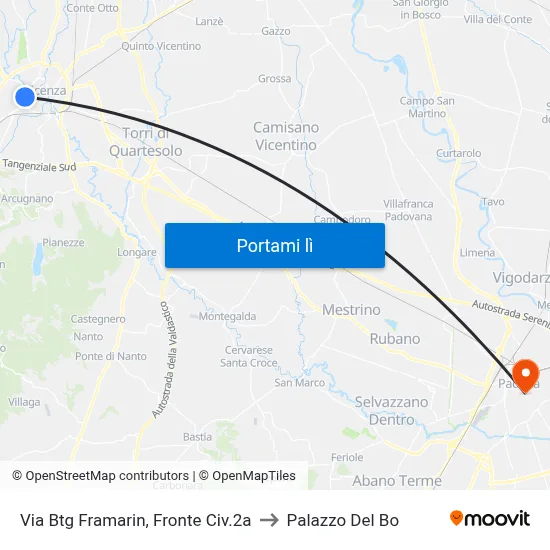 Via Btg Framarin, Fronte Civ.2a to Palazzo Del Bo map