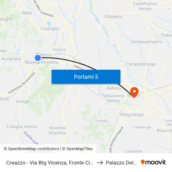 Creazzo - Via Btg Vicenza, Fronte Civ.106 to Palazzo Del Bo map