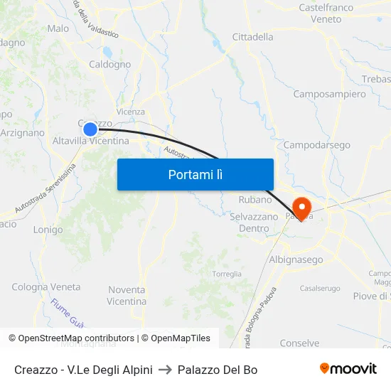 Creazzo - V.Le Degli Alpini to Palazzo Del Bo map
