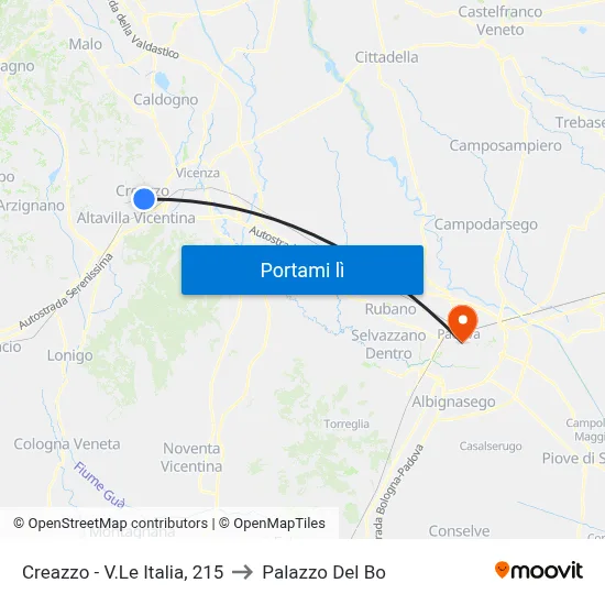 Creazzo - V.Le Italia, 215 to Palazzo Del Bo map