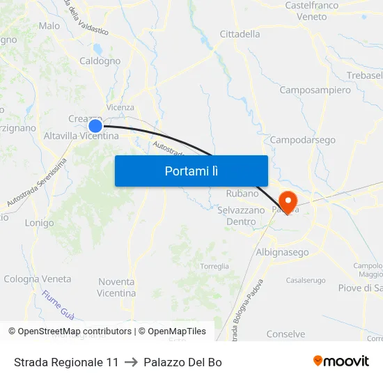 Strada Regionale 11 to Palazzo Del Bo map