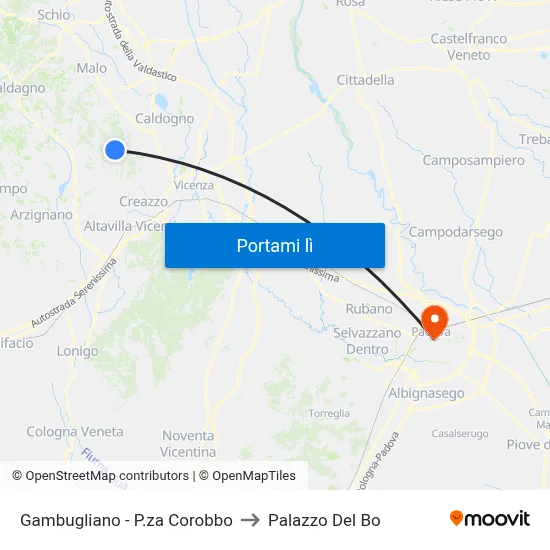 Gambugliano - P.za Corobbo to Palazzo Del Bo map