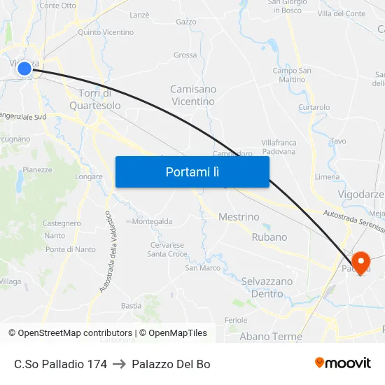 C.So Palladio 174 to Palazzo Del Bo map