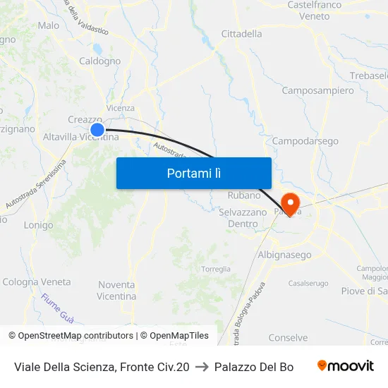 Viale Della Scienza, Fronte Civ.20 to Palazzo Del Bo map