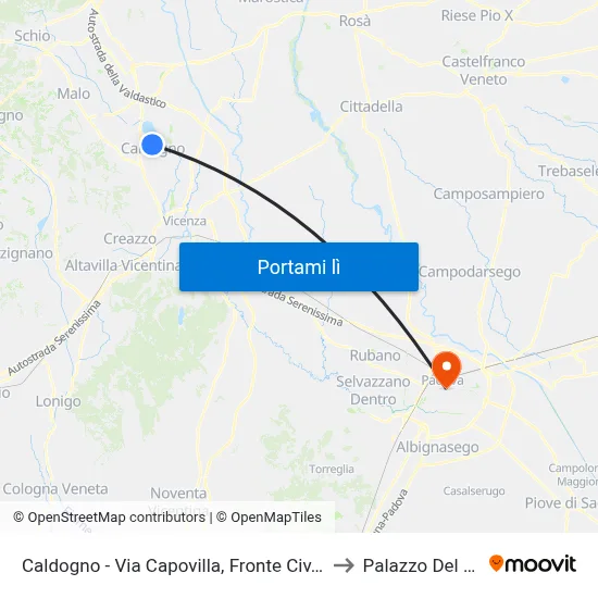 Caldogno - Via Capovilla, Fronte Civ.35 to Palazzo Del Bo map