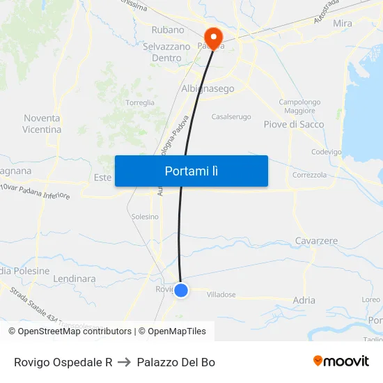 Rovigo Ospedale R to Palazzo Del Bo map