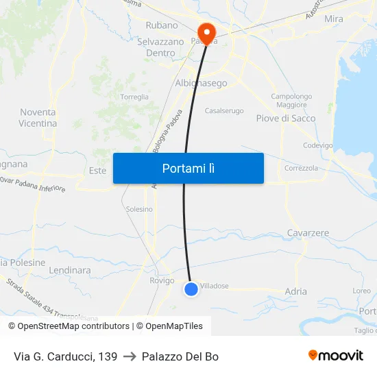 Via G. Carducci, 139 to Palazzo Del Bo map