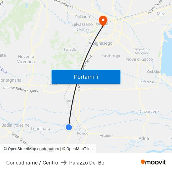 Concadirame / Centro to Palazzo Del Bo map