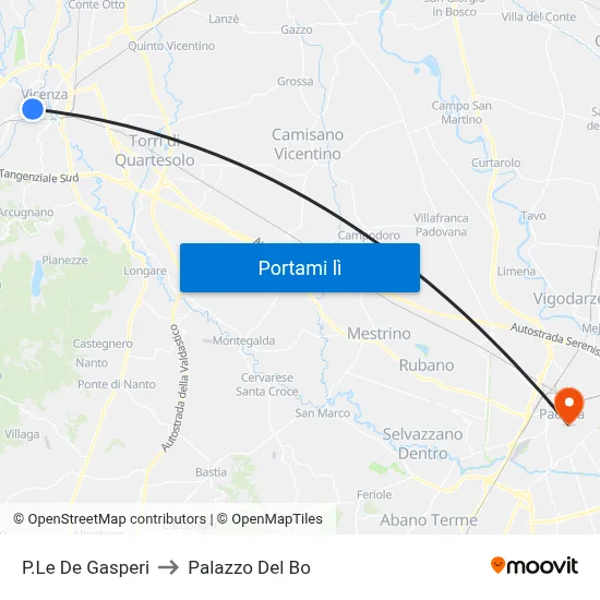 P.Le De Gasperi to Palazzo Del Bo map