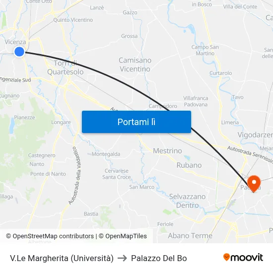 V.Le Margherita (Università) to Palazzo Del Bo map