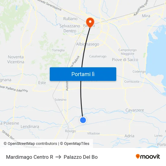 Mardimago Centro R to Palazzo Del Bo map