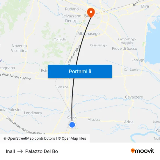 Inail to Palazzo Del Bo map