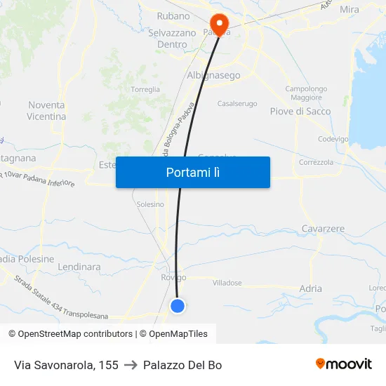 Via Savonarola, 155 to Palazzo Del Bo map