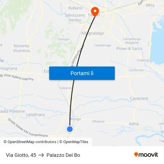 Via Giotto, 45 to Palazzo Del Bo map