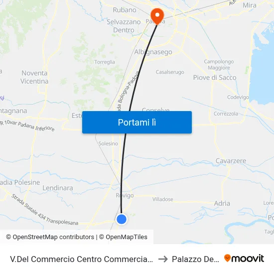 V.Del Commercio Centro Commerciale Sud R to Palazzo Del Bo map