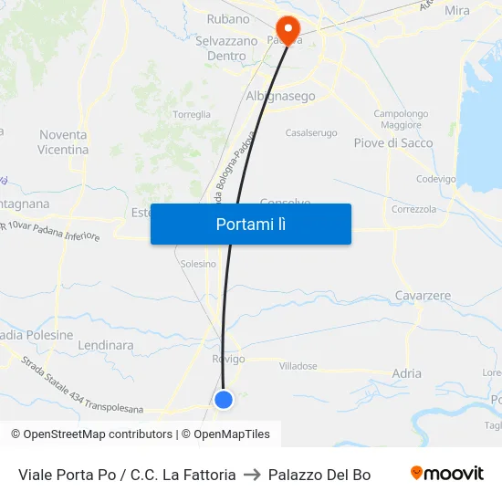 Viale Porta Po / C.C. La Fattoria to Palazzo Del Bo map