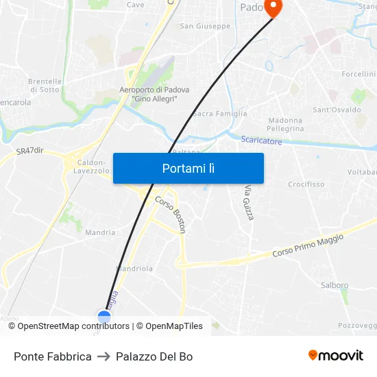 Ponte Fabbrica to Palazzo Del Bo map