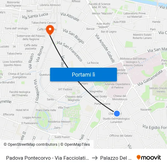 Padova Pontecorvo - Via Facciolati R to Palazzo Del Bo map