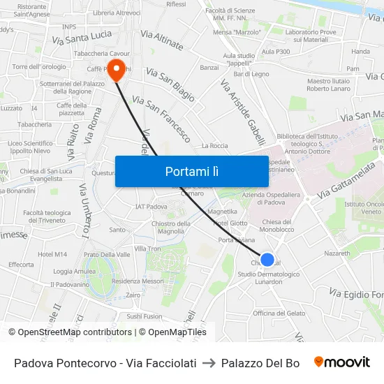 Padova Pontecorvo - Via Facciolati to Palazzo Del Bo map