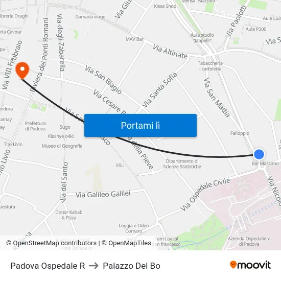 Padova Ospedale R to Palazzo Del Bo map