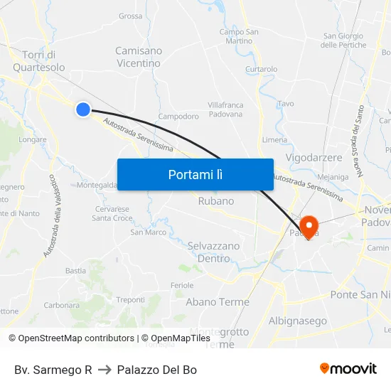 Bv. Sarmego R to Palazzo Del Bo map