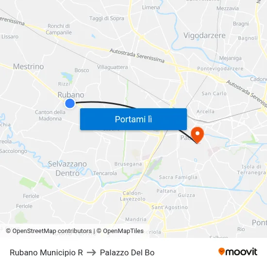 Rubano Municipio R to Palazzo Del Bo map