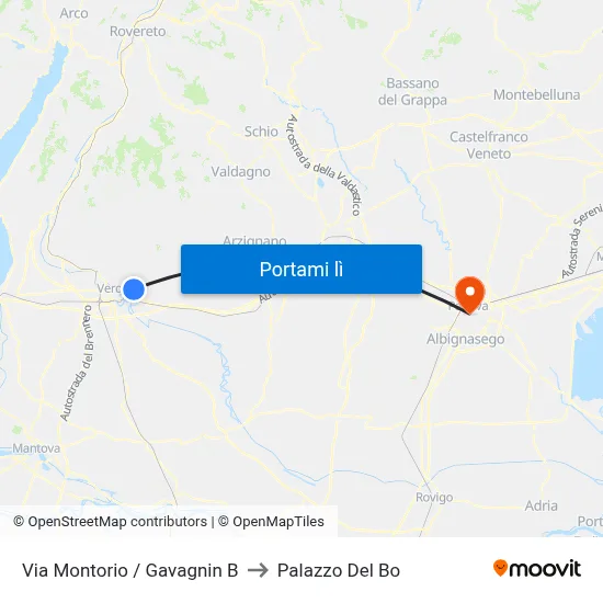 Via Montorio / Gavagnin B to Palazzo Del Bo map