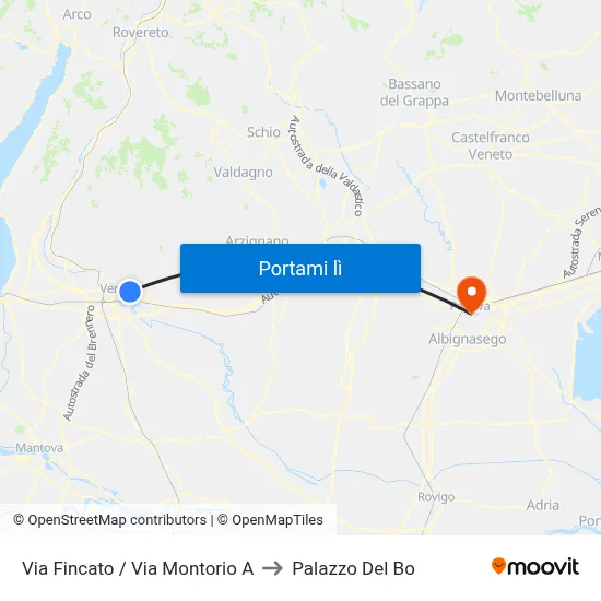 Via Fincato / Via Montorio A to Palazzo Del Bo map