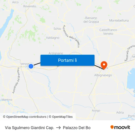 Via Sgulmero Giardini Cap. to Palazzo Del Bo map