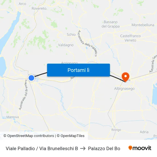 Viale Palladio / Via Brunelleschi B to Palazzo Del Bo map
