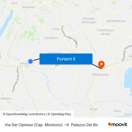 Via Dei Cipressi (Cap. Montorio) to Palazzo Del Bo map