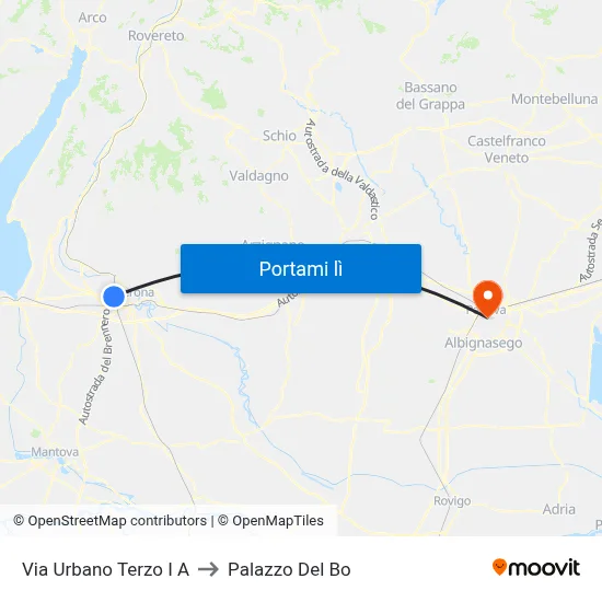 Via Urbano Terzo I A to Palazzo Del Bo map