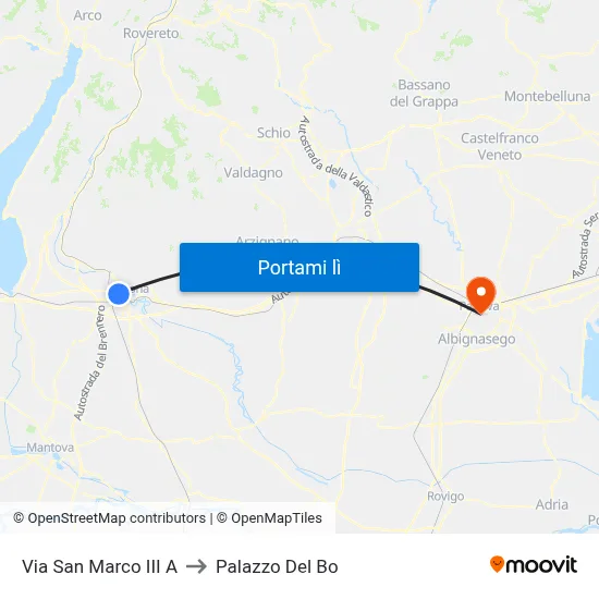 Via San Marco III A to Palazzo Del Bo map