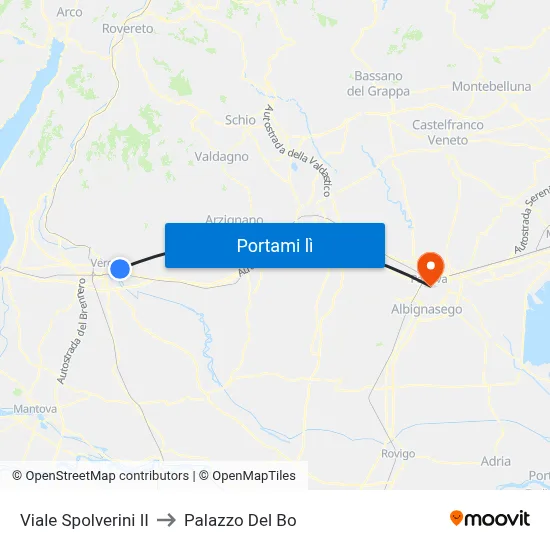 Viale Spolverini II to Palazzo Del Bo map